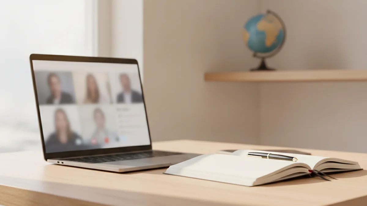 Bureau avec ordinateur portable et globe terrestre en arriere-plan