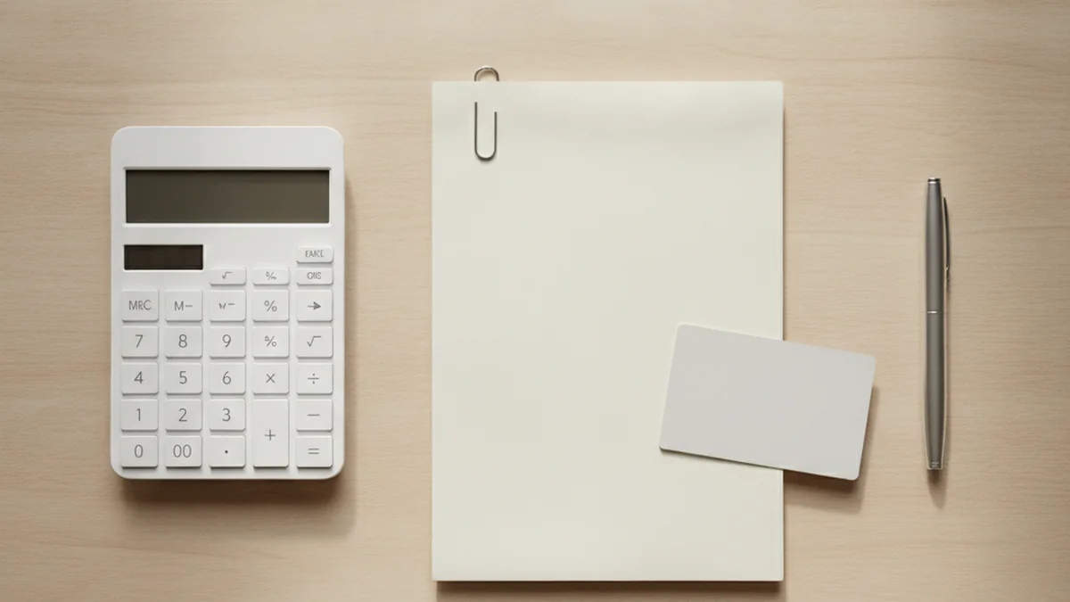 Calculatrice et releve pose sur un bureau clair