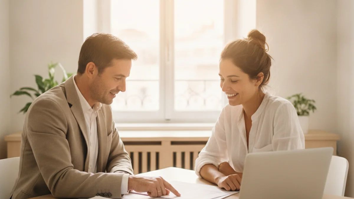 Expert-comptable et client independant en rendez-vous dans un bureau clair