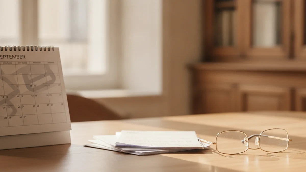 Calendrier papier ouvert sur septembre a cote de factures imprimees