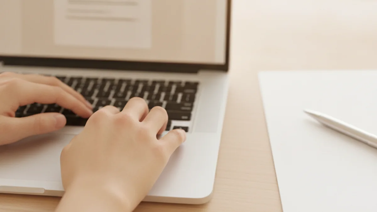 Mains sur un clavier devant un document a l ecran