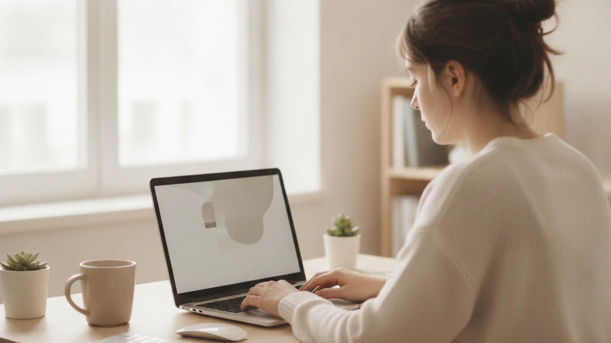 Jeune freelance travaillant sur un petit bureau lumineux
