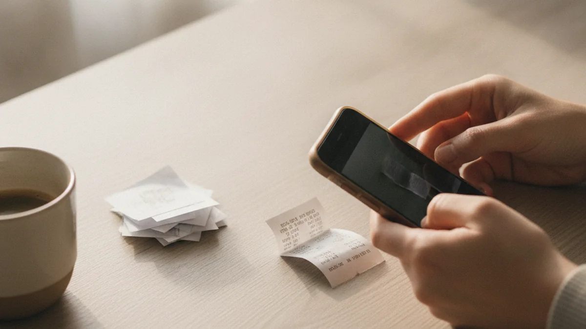 Main photographiant un justificatif papier avec un smartphone