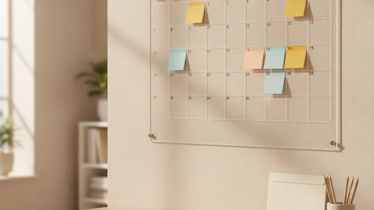 Calendrier mural annote pose pres de documents administratifs