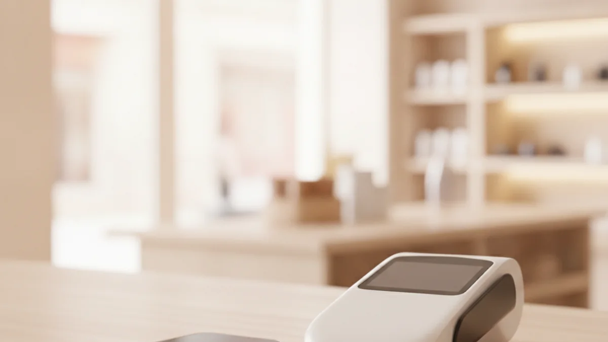 Petit terminal de paiement pose sur un comptoir